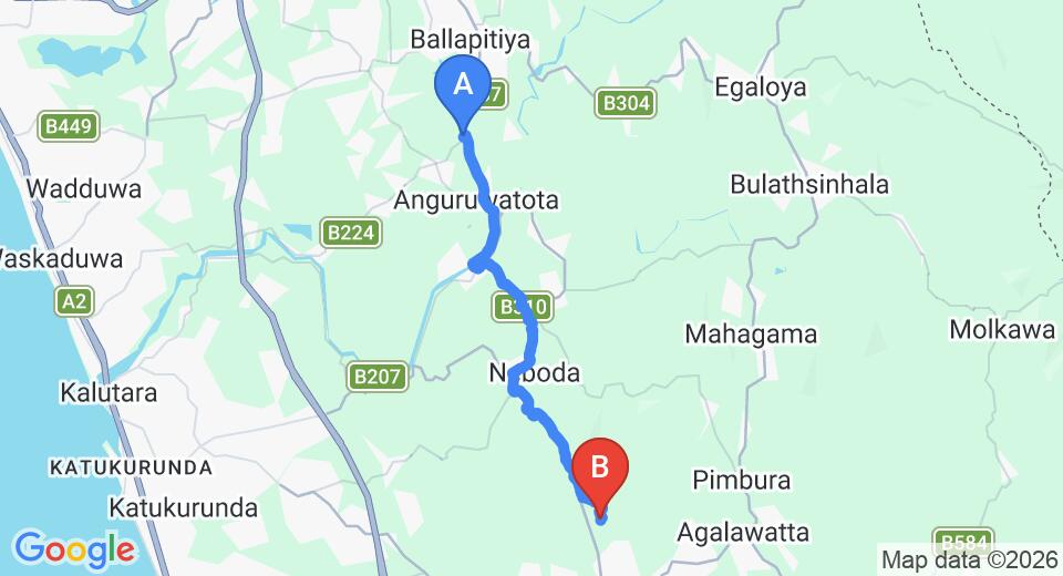 Driving route map: Yala to Hiriketiya (18 km, approx 30 min private transfer)