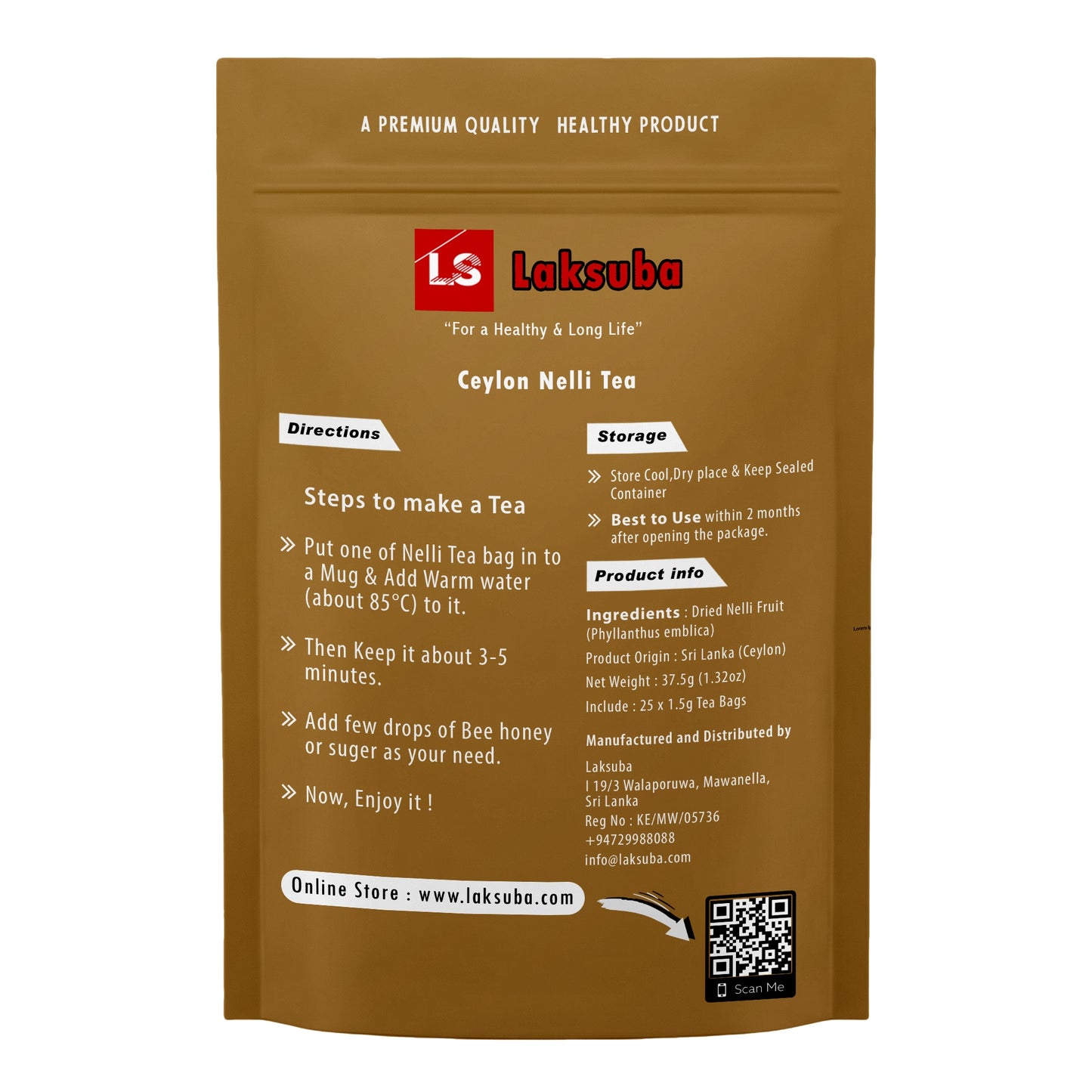 Laksuba Ceylon Nelli Tea (37.5g) 25 Tea Bags