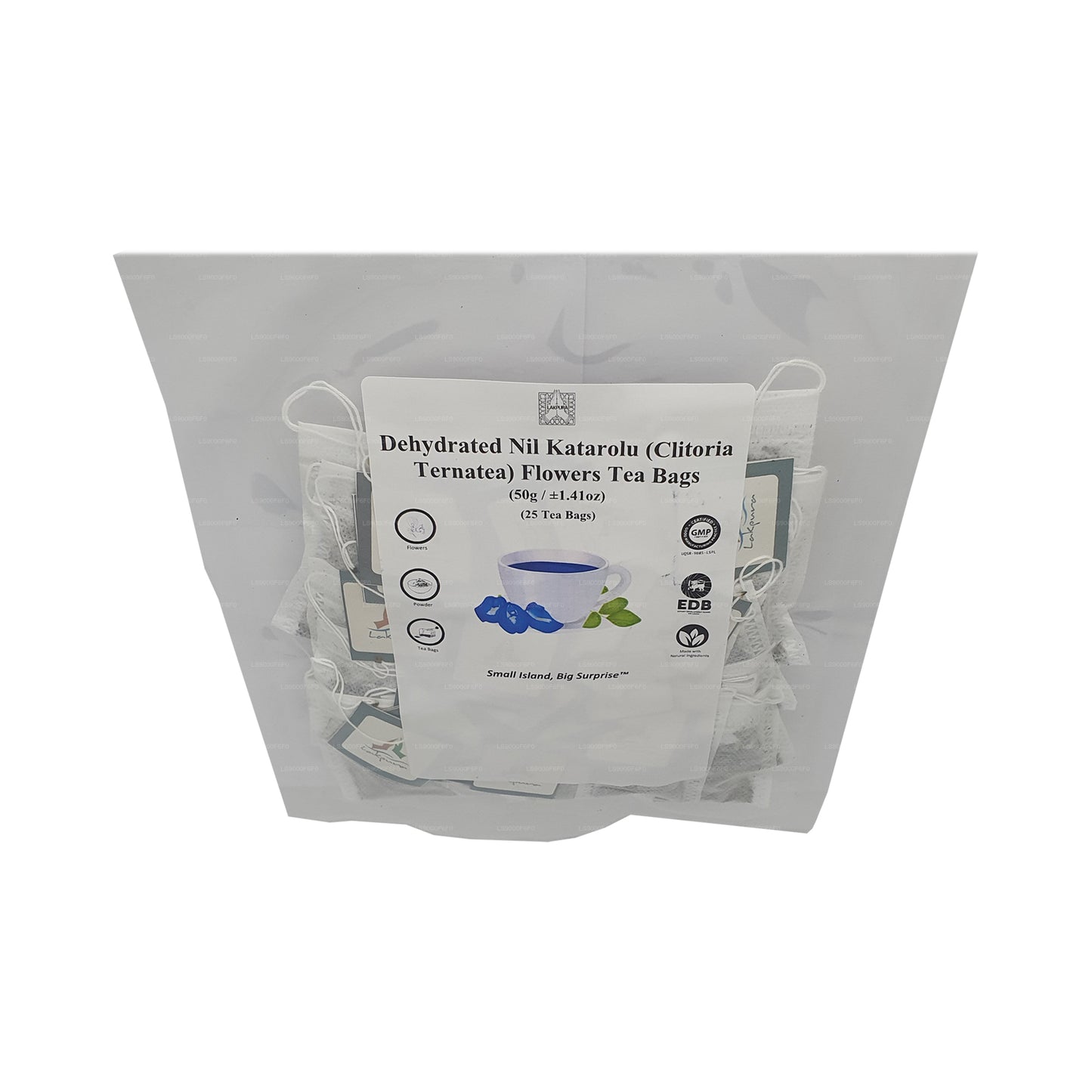 Lakpura® Dehydrated Butterfly Pea (Nil Katarolu; Clitoria Ternatea) Flower Tea Bags (25 Tea Bags)