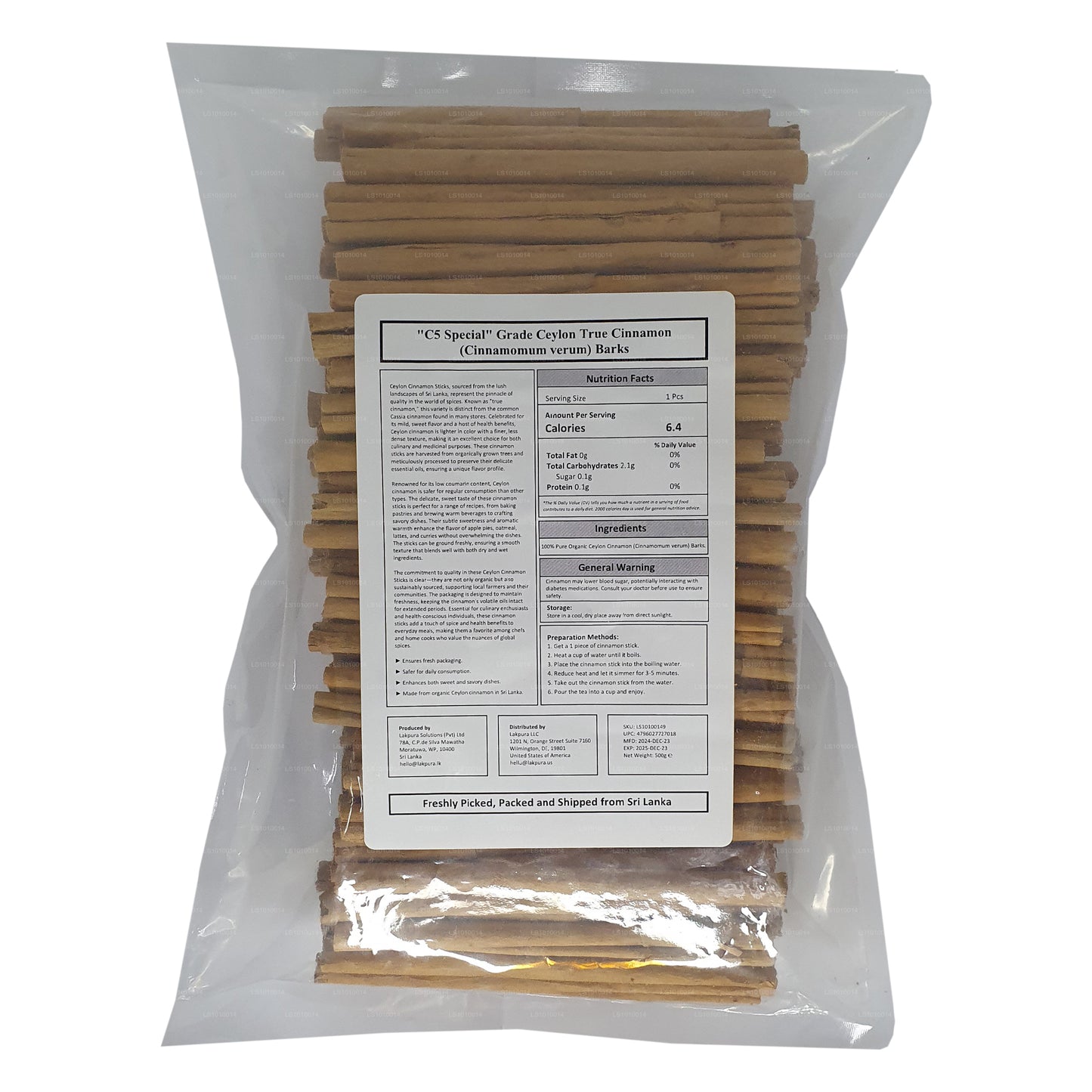 Lakpura "C5 Special" Grade Ceylon True Cinnamon Barks Pack
