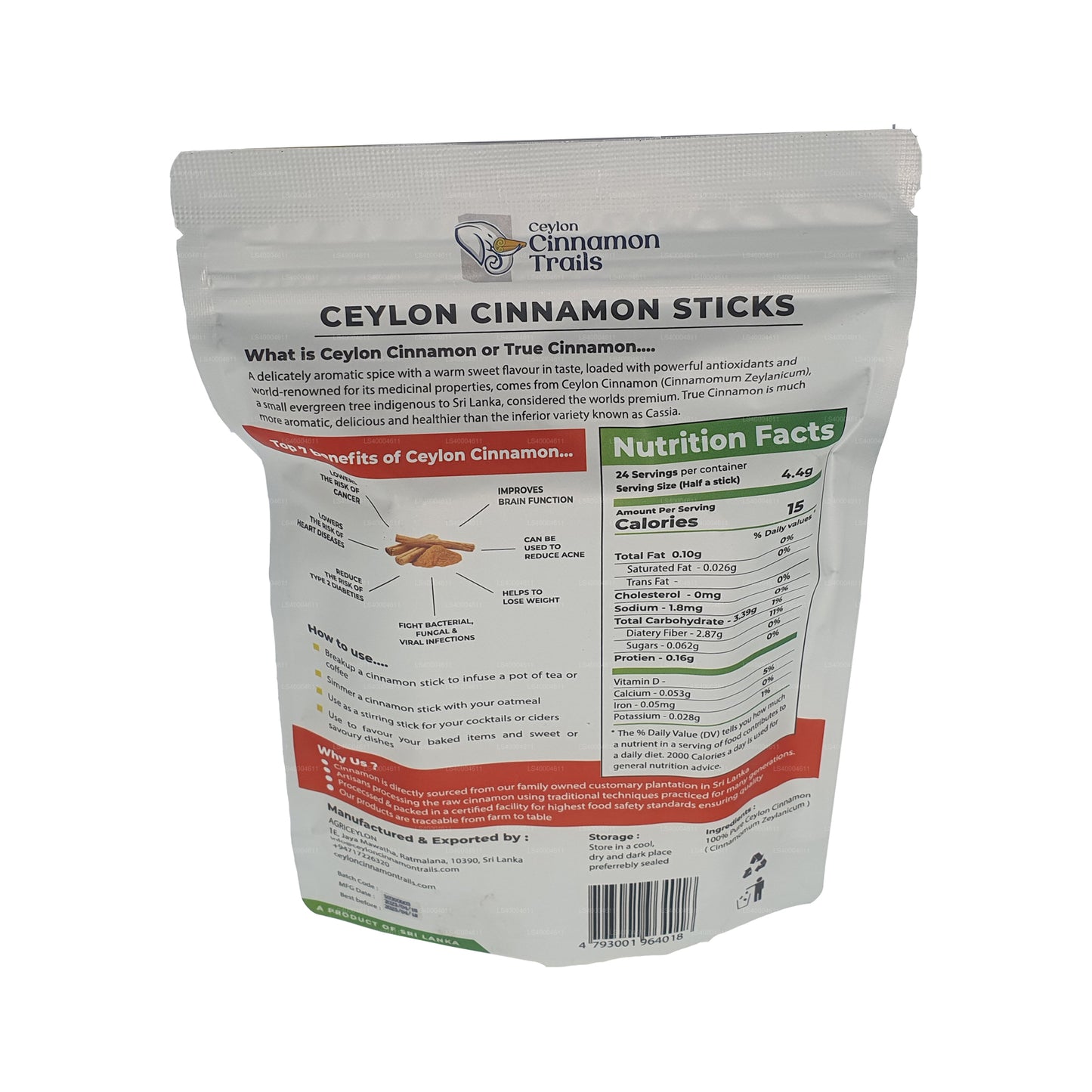 Ceylon Cinnamon Trails Cinnamon Sticks (100g)