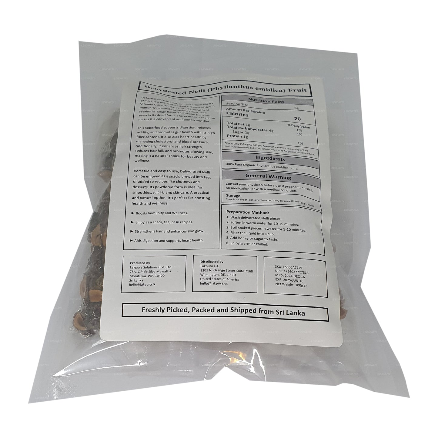 Lakpura Dehydrated Nelli (Amla / Phyllanthus emblica) Fruit