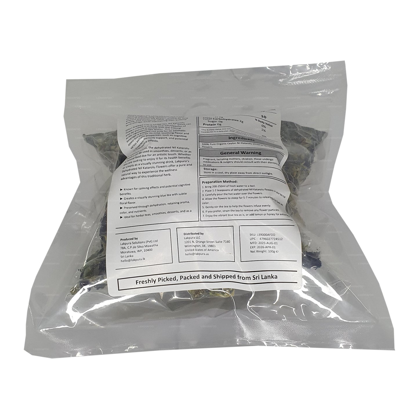 Lakpura® Dehydrated Butterfly Pea (Nil Katarolu; Clitoria Ternatea) Flowers
