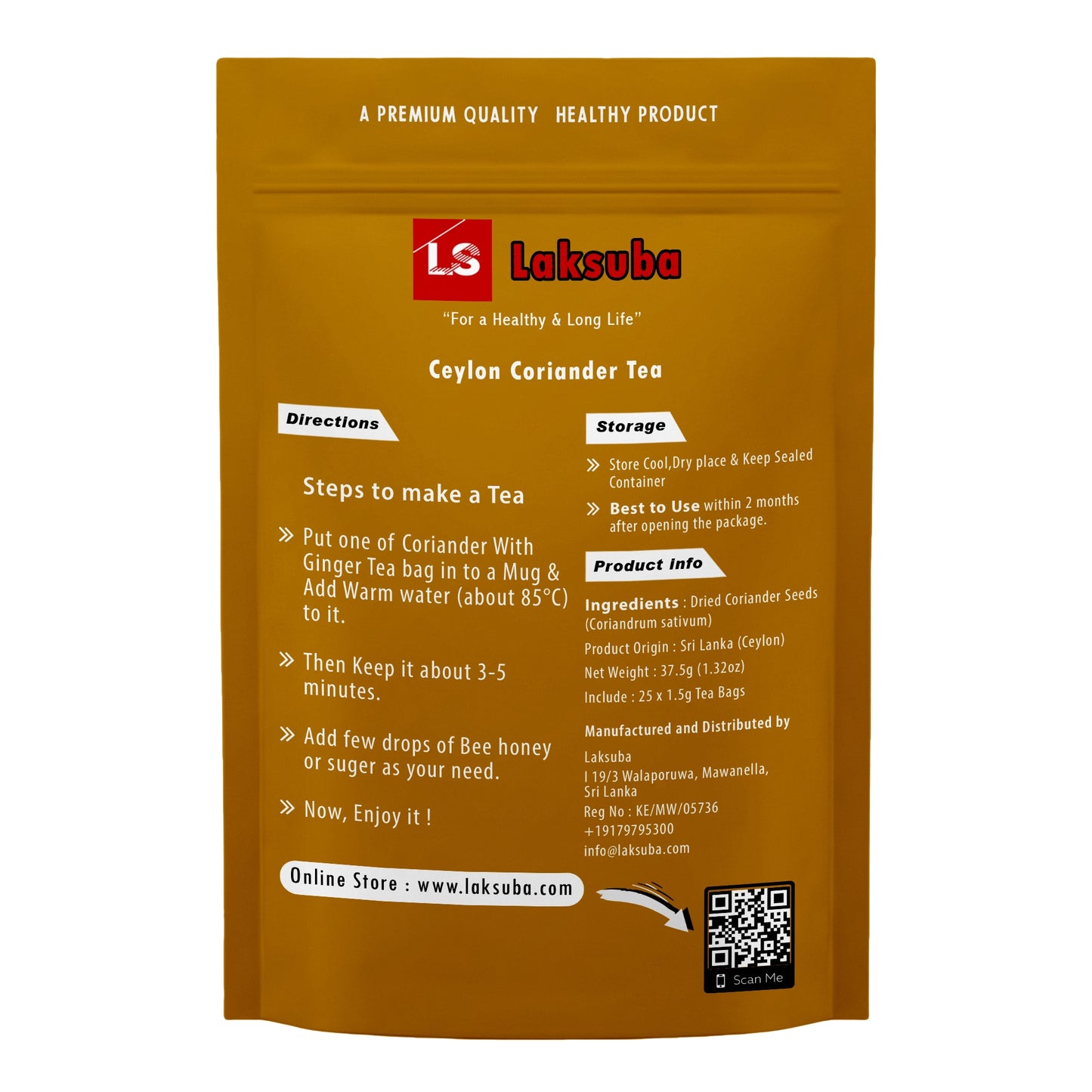 Laksuba Ceylon Coriander Tea (37.5g) 25 Tea Bags