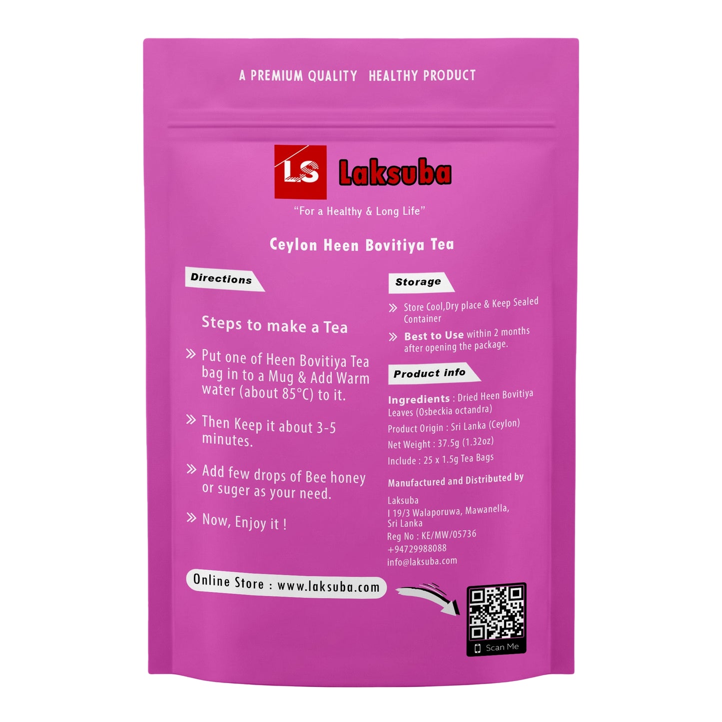 Laksuba Ceylon Heen Bovitiya Tea (37.5g) 25 Tea Bags