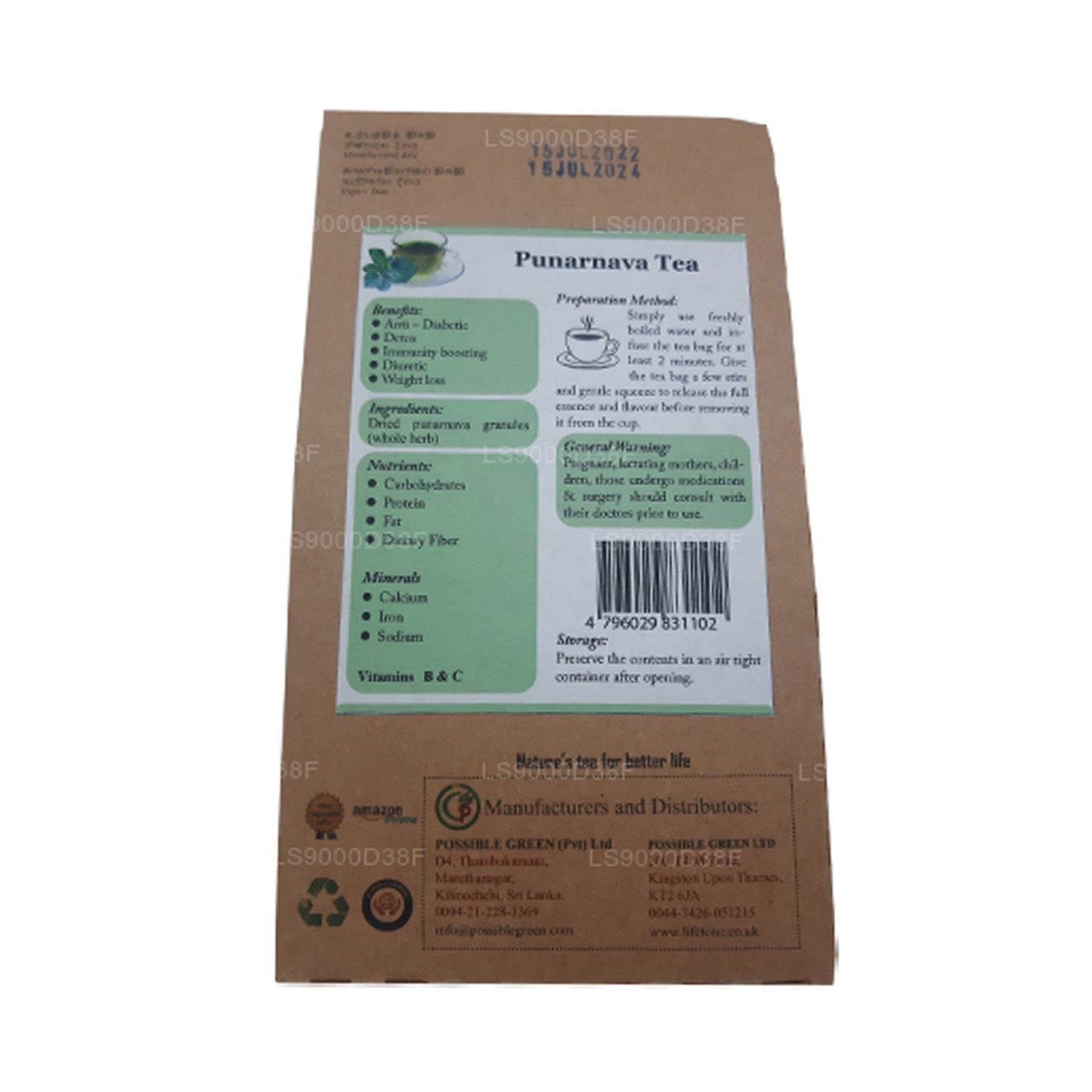 Lifetone Punarnava Root Tea (30g) 20 Teabags