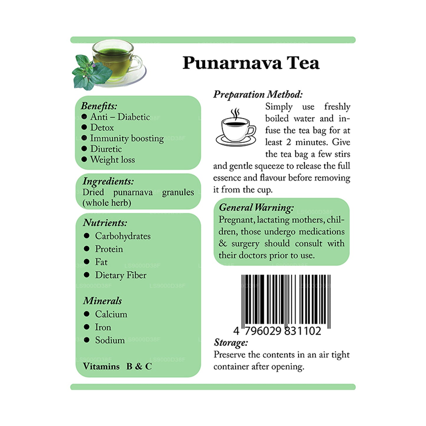 Lifetone Punarnava Root Tea (30g) 20 Teabags