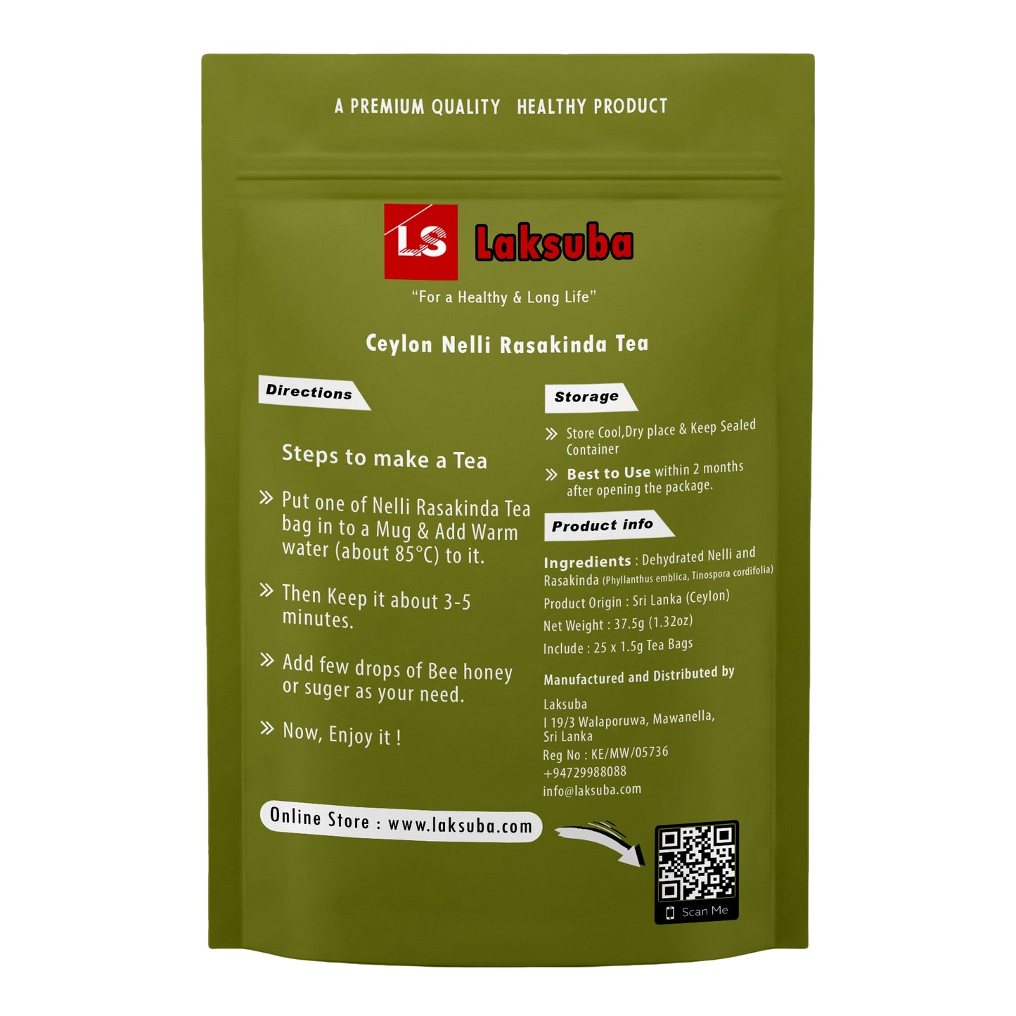 Laksuba Ceylon Nelli Rasakinda Tea (37.5g) 25 Tea Bags