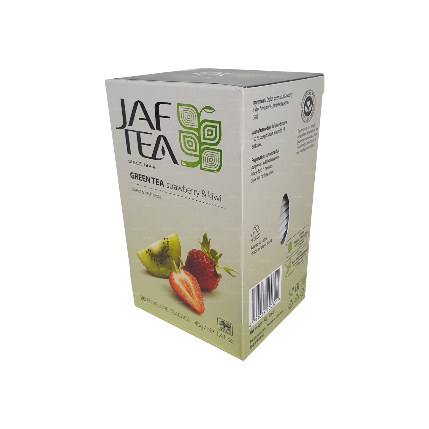 Jaf Tea Strawberry and Kiwi Green Tea (40g) Foil Envelope Tea Bags