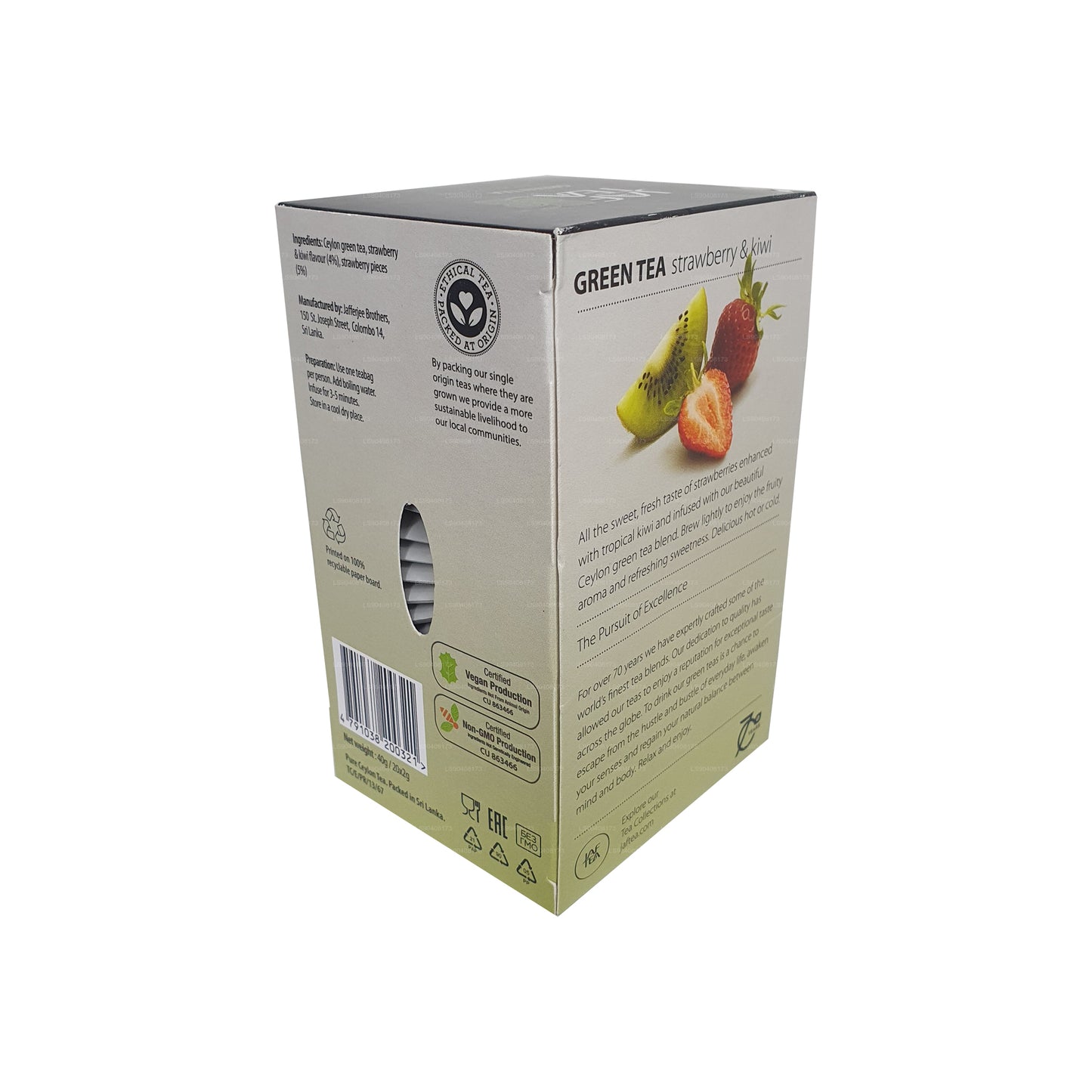 Jaf Tea Strawberry and Kiwi Green Tea (40g) Foil Envelope Tea Bags