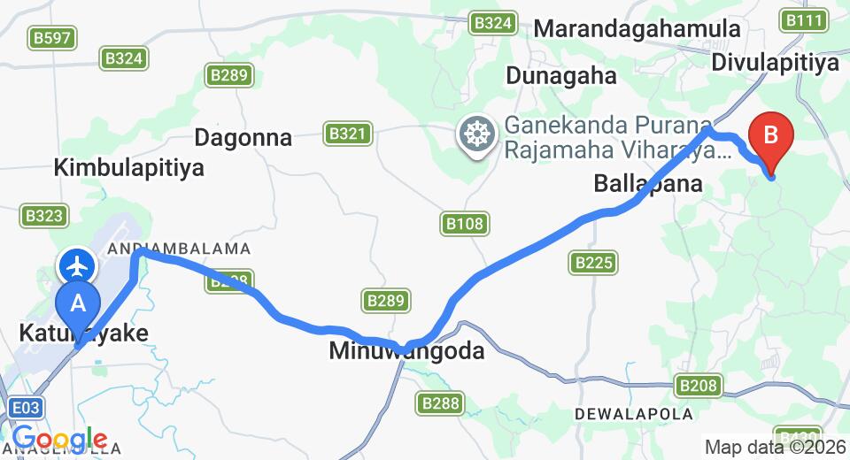 Driving route map: Colombo Airport (CMB) to Mabodale (19 km, approx 39 min private transfer)