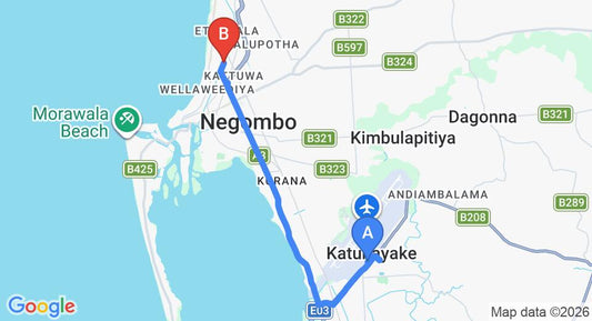 Driving route map: Colombo Airport (CMB) to Hotel Yoho Anderson Road, Negombo (11 km, approx 27 min private transfer)