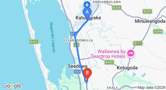 Driving route map: Colombo Airport (CMB) to Hotel Stargazer, Ja Ela (9 km, approx 19 min private transfer)