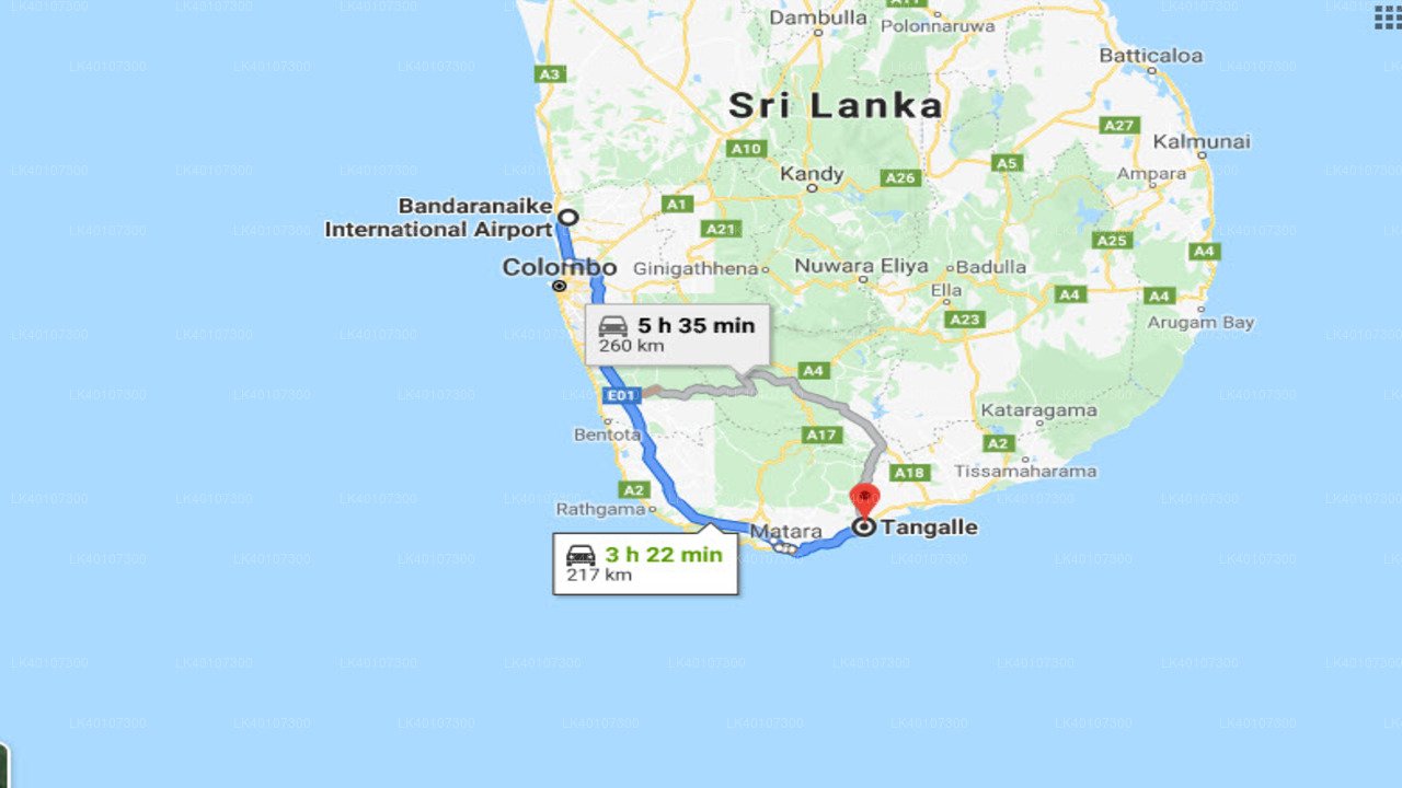 Tangalle City to Colombo Airport (CMB) Private Transfer