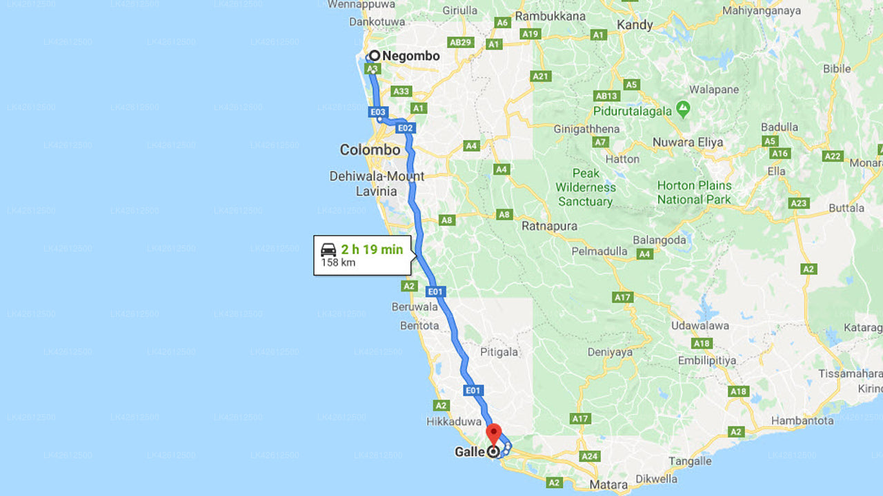 Negombo City to Galle City Private Transfer