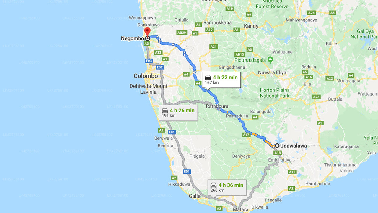 Udawalawe City to Negombo City Private Transfer