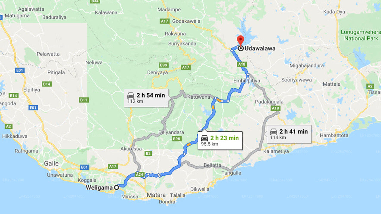 Weligama City to Udawalawe City Private Transfer