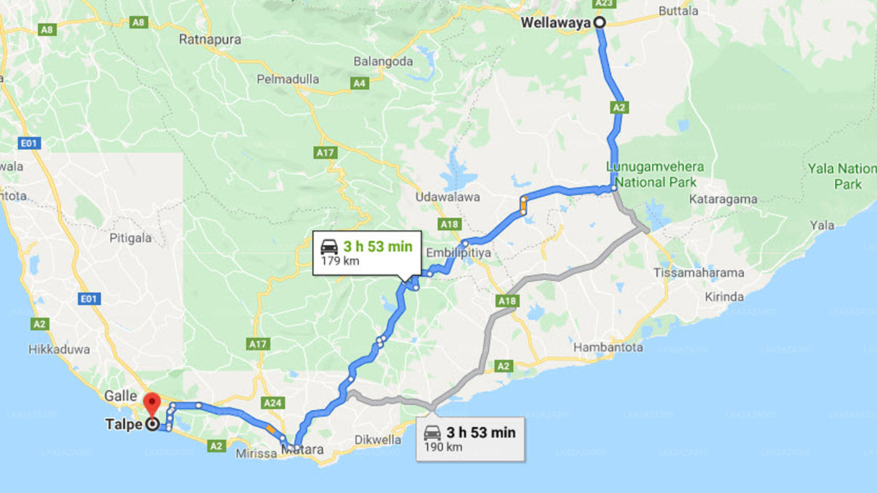 Wellawaya City to Talpe City Private Transfer