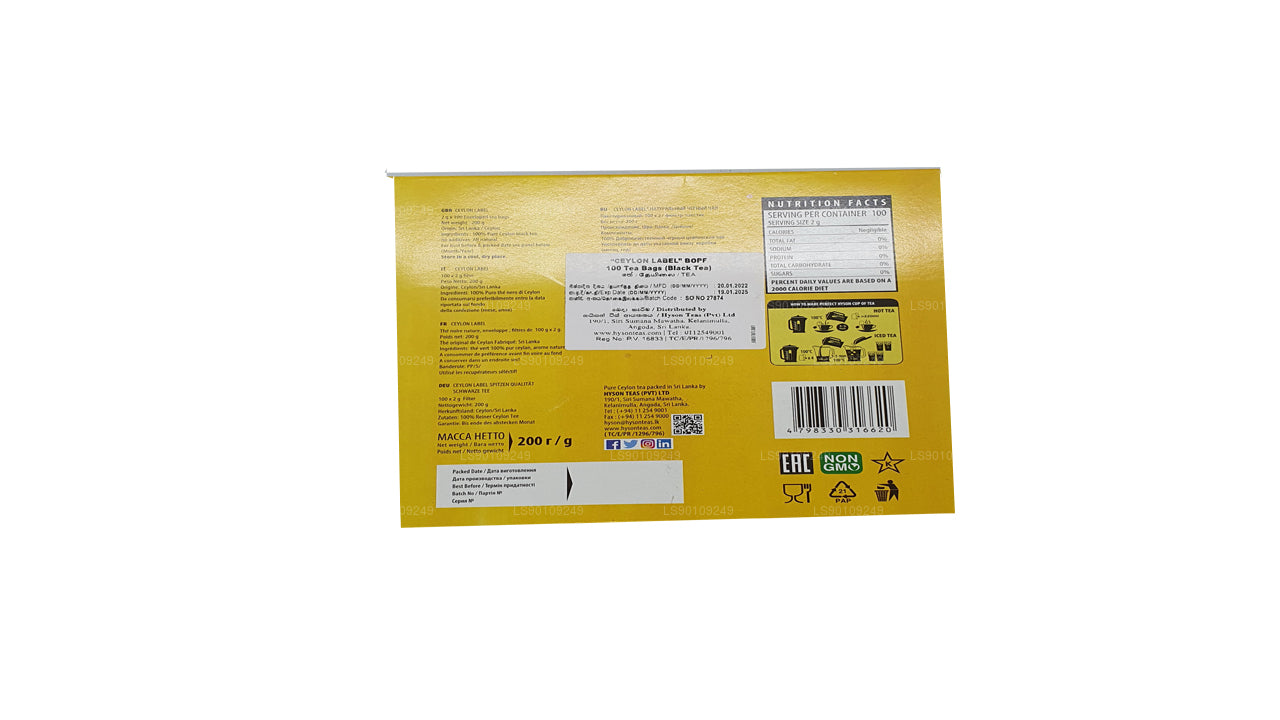 Hyson Ceylon Label BOPF (200g) 100 Tea Bags